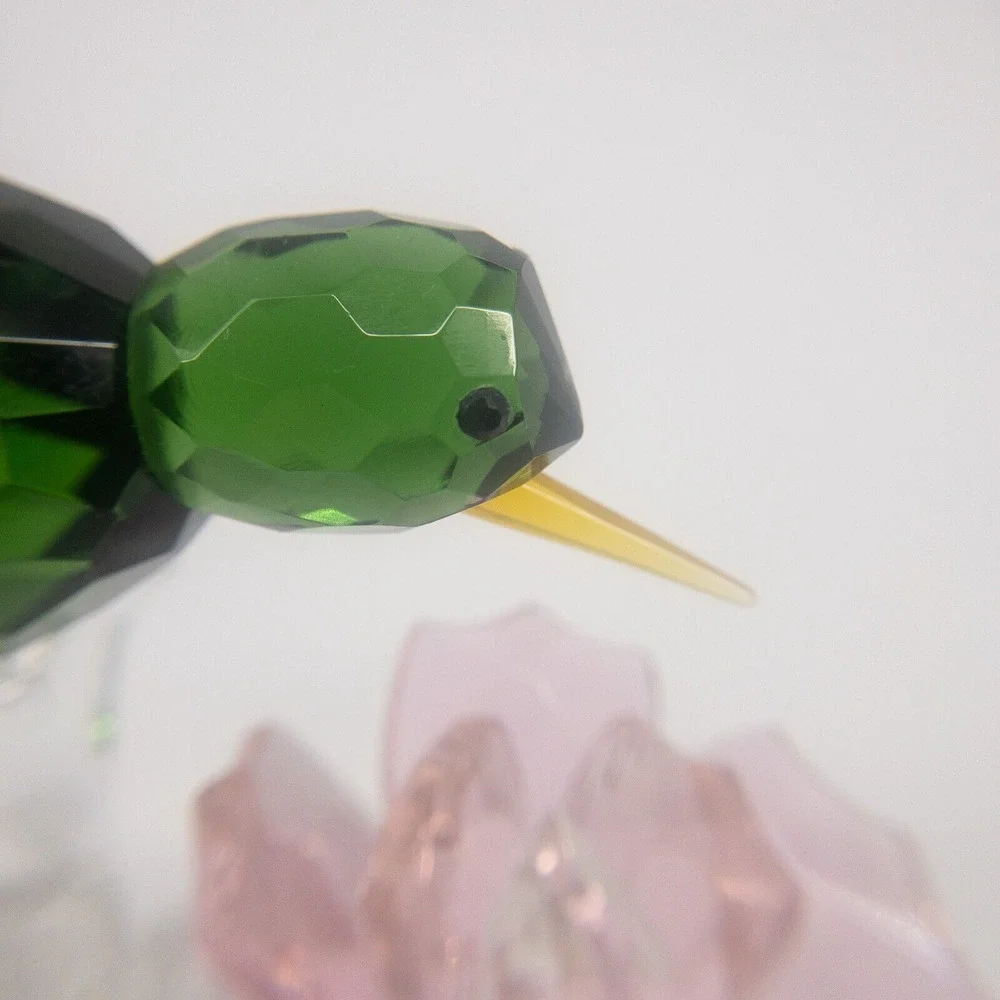 Sorelle Crystal Green Hummingbird Figurine Pink Flower Rare Signed 4 -3/4
